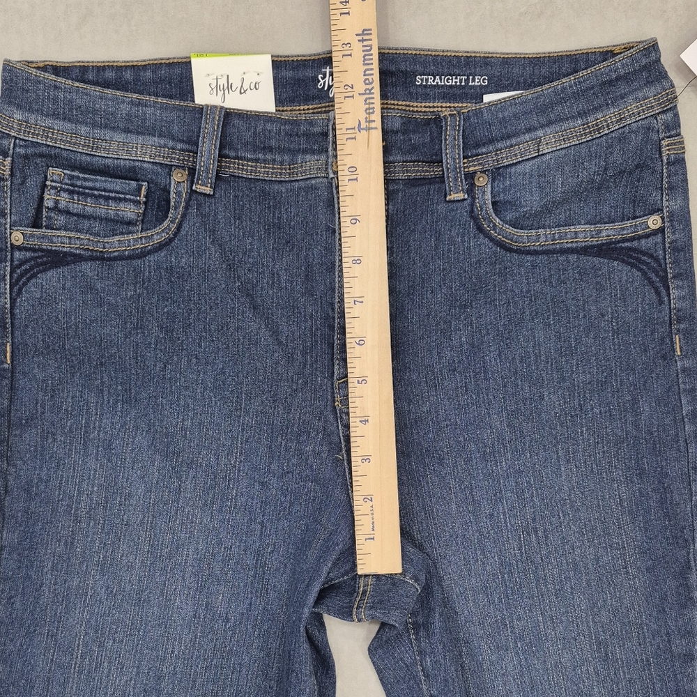 Style & Co Core jeans women's 12 Long dark wash rail straight stretchy high rise - Picture 3 of 16